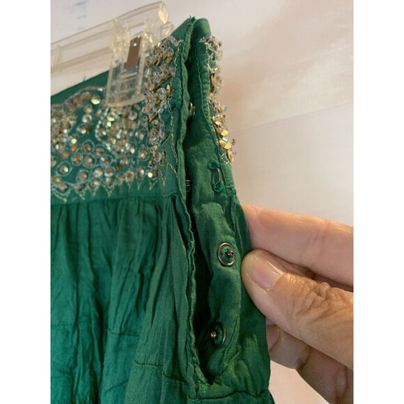 BCBG MaxAzria Sequined Crinkle Skirt Gold Boho Flouncy Tiered Small/Medium NOTE - Picture 4 of 11